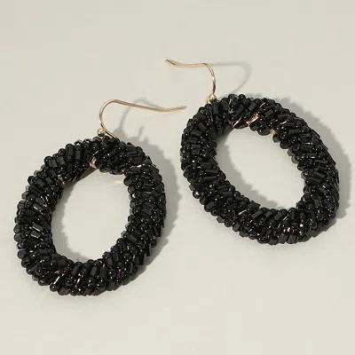Fashnzfab Seed Beaded Oval Ring Dangle Earrings In Black