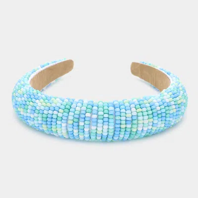 Fashnzfab Seed Beaded Padded Headband In Blue