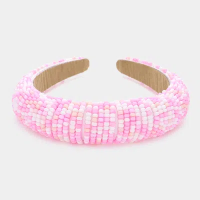 Fashnzfab Seed Beaded Padded Headband In Pink