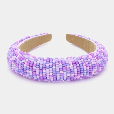 Fashnzfab Seed Beaded Padded Headband In Purple