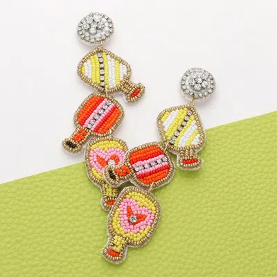 Fashnzfab Seed Beaded Pickleball Paddle Link Dropdown Dangle Earrings - Yellow In Multi