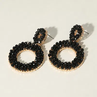 Fashnzfab Seed Beaded Ring Dangle Earrings - Black, Gold