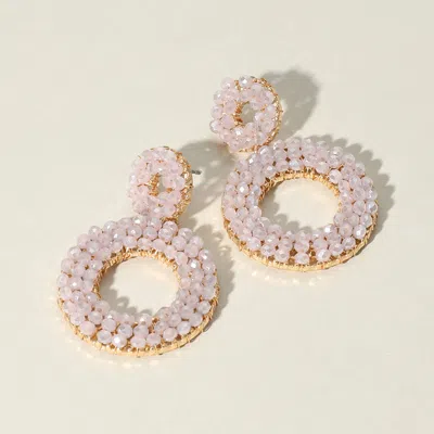 Fashnzfab Seed Beaded Ring Dangle Earrings - Gold, Lavender In Pink
