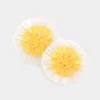 Fashnzfab Seed Beaded Sequin Pointed Raffia Flower Earrings - Ivory In Yellow