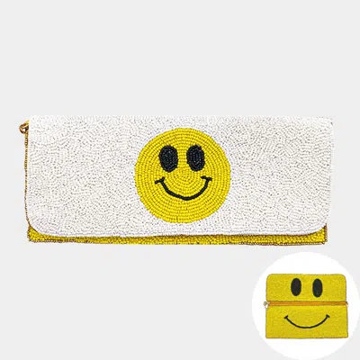 Fashnzfab Seed Beaded Smile Clutch / Shoulder Bag In White