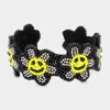 Fashnzfab Seed Beaded Smile Flower Cuff Bracelet Black In Black