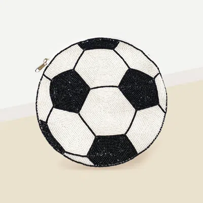 Fashnzfab Seed Beaded Soccer Crossbody Bag In Black