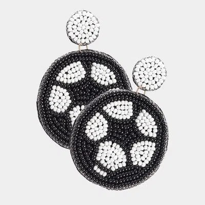 Fashnzfab Seed Beaded Soccer Dangle Earrings - Black