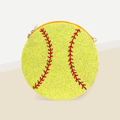 Fashnzfab Seed Beaded Softball Crossbody Bag In Yellow