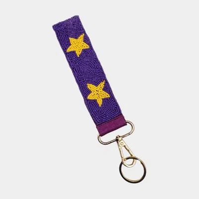 Fashnzfab Seed Beaded Star Keychain Wristlet Strap In Purple