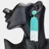 Fashnzfab Seed Beaded Tassel Dangle Earrings - Turquoise In Blue