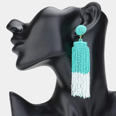 Fashnzfab Seed Beaded Tassel Dangle Earrings - Turquoise In Blue