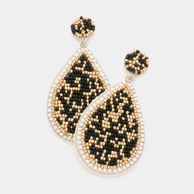 Fashnzfab Seed Beaded Teardrop Dangle Earrings - Black In Gold