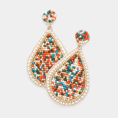 Fashnzfab Seed Beaded Teardrop Dangle Earrings - Multi