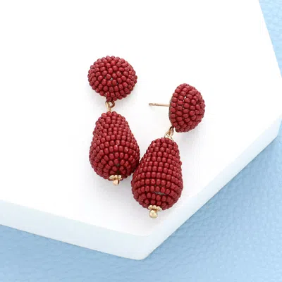 Fashnzfab Seed Beaded Teardrop Dangle Earrings - Red