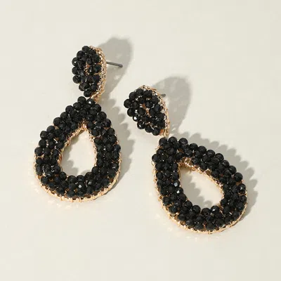 Fashnzfab Seed Beaded Teardrop Dangle Earrings In Black