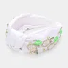 Fashnzfab Seed Beaded Tennis Racket Pearl Stone Cluster Embellished Knot Headband In White