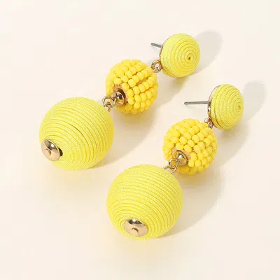 Fashnzfab Seed Beaded Thread Wrapped Ball Link Dangle Earrings In Yellow