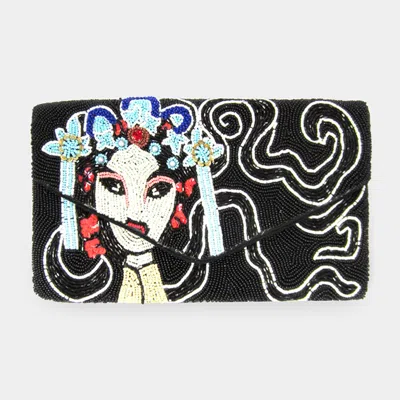 Fashnzfab Seed Beaded Woman Clutch / Crossbody Bag In Black