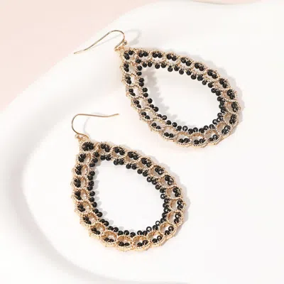 Fashnzfab Seed Beaded Wrapped Open Teardrop Dangle Earrings - Black, Gold