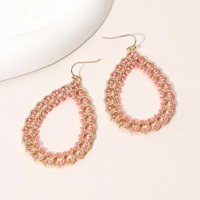 Fashnzfab Seed Beaded Wrapped Open Teardrop Dangle Earrings - Gold, Pink In Silver