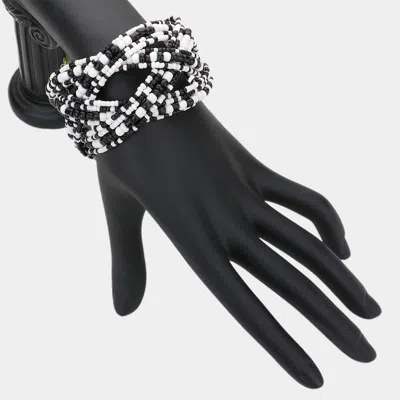 Fashnzfab Seed Beads Cuff Bracelet Black, White In Multi