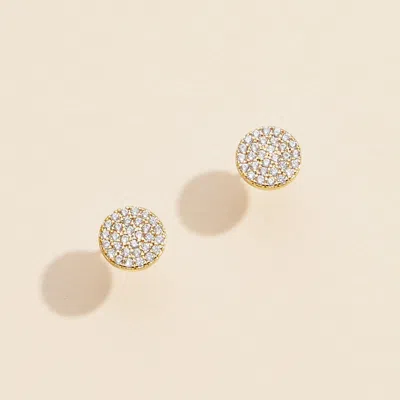 Fashnzfab Semi Fine Collection - 18k Gold Dipped Cz Stone Paved Circle Stud Earrings