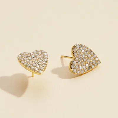 Fashnzfab Semi Fine Collection - 18k Gold Dipped Cz Stone Paved Heart Stud Earrings