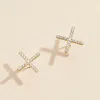 Fashnzfab Semi Fine Collection - 18k Gold Dipped Stone Paved Cross Stud Earrings In Gold