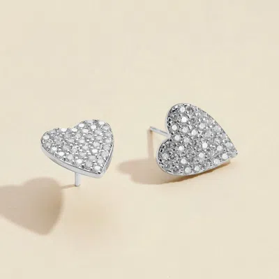 Fashnzfab Semi Fine Collection - 18k White Gold Dipped Cz Stone Paved Heart Stud Earrings