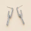 Fashnzfab Semi Fine Collection - 18k White Gold Dipped Cz Stone Paved Paperclip Linked Dangle Earrings - White In Metallic