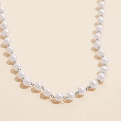 Fashnzfab Semi Fine Collection - 18k White Gold Dipped Pearl Station Necklace