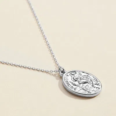 Fashnzfab Semi Fine Collection - 18k White Gold Dipped Pray For Us Message Oval Coin Pendant Necklace