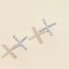 Fashnzfab Semi Fine Collection - 18k White Gold Dipped Stone Paved Cross Stud Earrings In Metallic