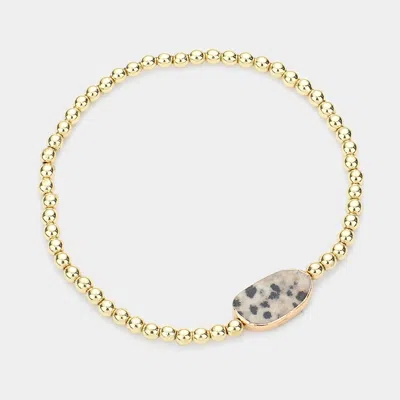 Fashnzfab Semi Precious Accented Metal Ball Stretch Bracelet Black, Neutral In Multi