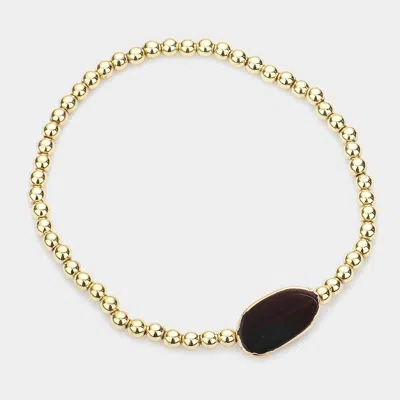 Fashnzfab Semi Precious Accented Metal Ball Stretch Bracelet Jet Black