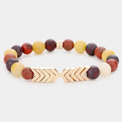 Fashnzfab Semi Precious Ball Beaded Chevron Stretch Bracelet Multi
