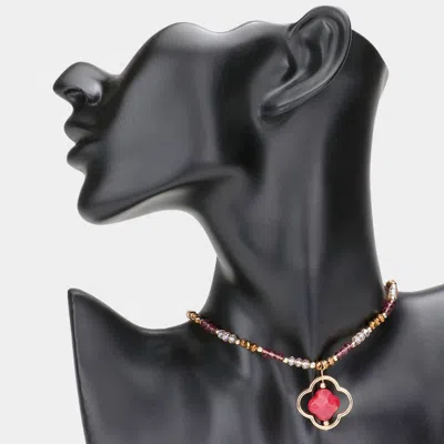 Fashnzfab Semi Precious Clover Stone Bead Necklace In Gold