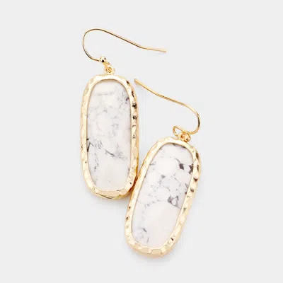 Fashnzfab Semi Precious Curved Rectangle Stone Dangle Earrings In Gold