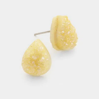 Fashnzfab Semi Precious Druzy Stud Earrings In Gold