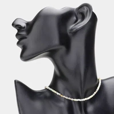 Fashnzfab Semi Precious Faceted Beaded Choker Necklace - Gold, White