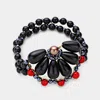 Fashnzfab Semi Precious Flower Stretch Bracelet Black In Black