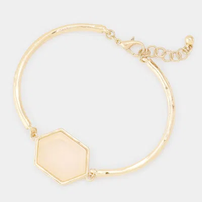 Fashnzfab Semi Precious Hexagon Accented Bracelet Ivory In Gold