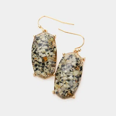 Fashnzfab Semi Precious Hexagon Dangle Earrings - Black, Neutral In Gold