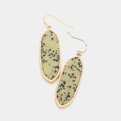 Fashnzfab Semi Precious Hexagon Dangle Earrings - Black, Neutral In Gold