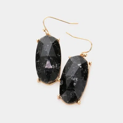 Fashnzfab Semi Precious Hexagon Dangle Earrings - Jet Black