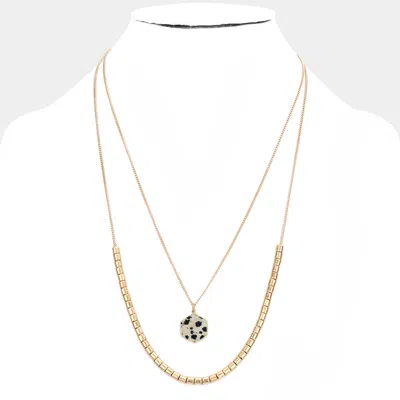 Fashnzfab Semi Precious Hexagon Pendant Double Layered Necklace In Gold