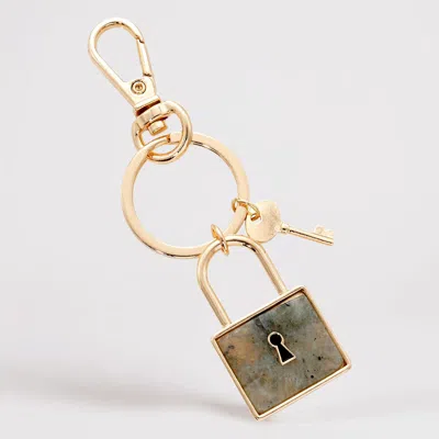 Fashnzfab Semi Precious Lock Keychain / Bag Charm In Gold