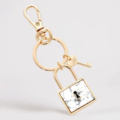 Fashnzfab Semi Precious Lock Keychain / Bag Charm In Gold