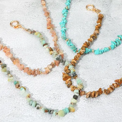 Fashnzfab Semi Precious Natural Stone Beaded Necklace In Multi
